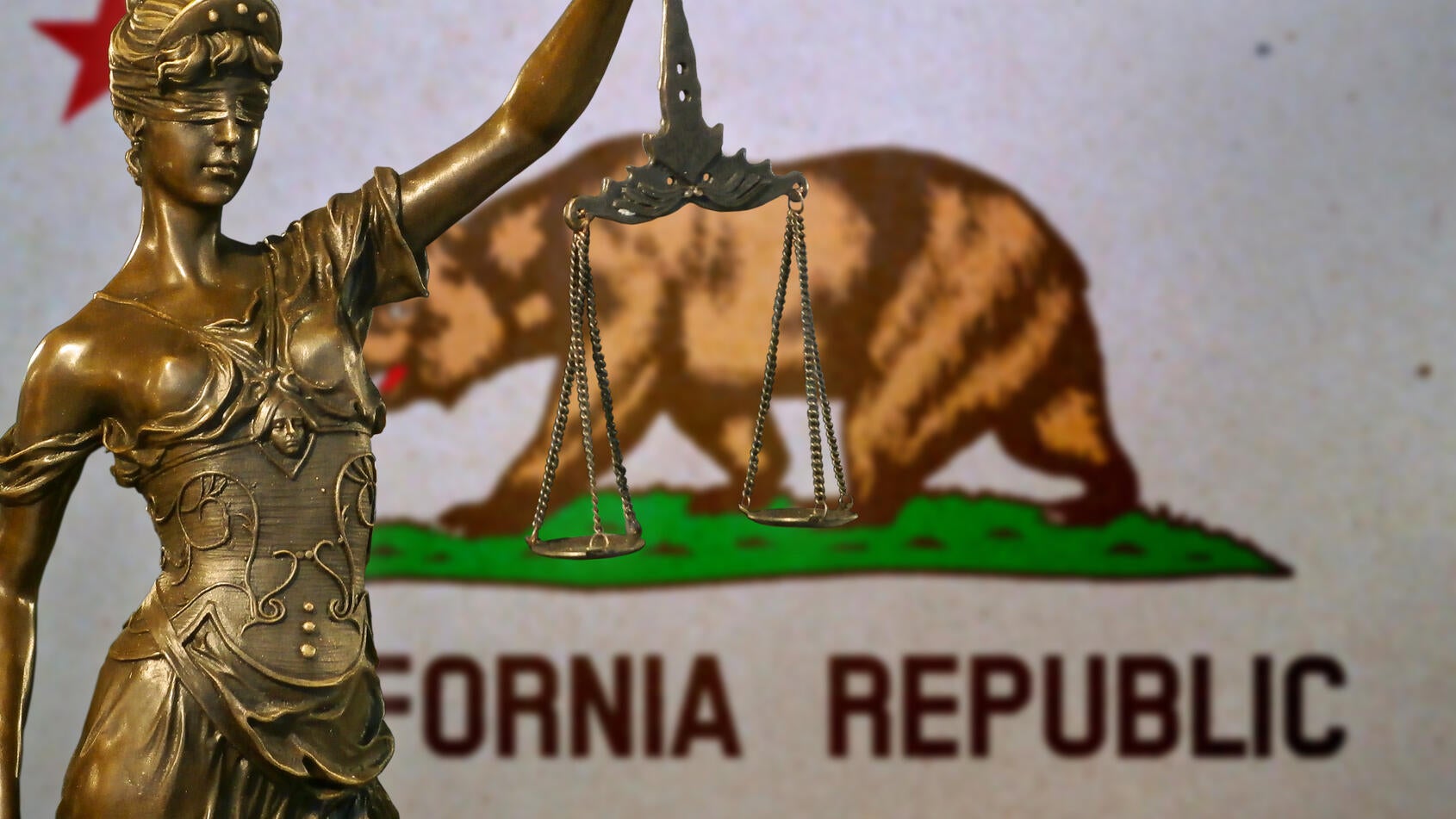 Lady Justice and California Flag