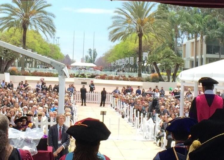 The crowd at Loyola Law School's commencement ceremony (photo credit @KWestFaulcon)