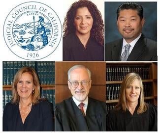 Headshots of the five new members of the Judicial Council whose terms begin in September 2022