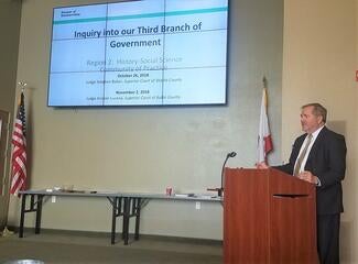 Shasta County Judge Stephen Baker showed teachers the resources available for creating lessons about the courts.