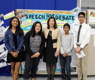 The Chief Justice congratulates students at Orange County&#39;s Lexington Junior High School, one of three winners of the top civics award.