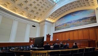 Social distancing in the Supreme Court of California&#39;s courtroom in San Francisco. May 5, 2020