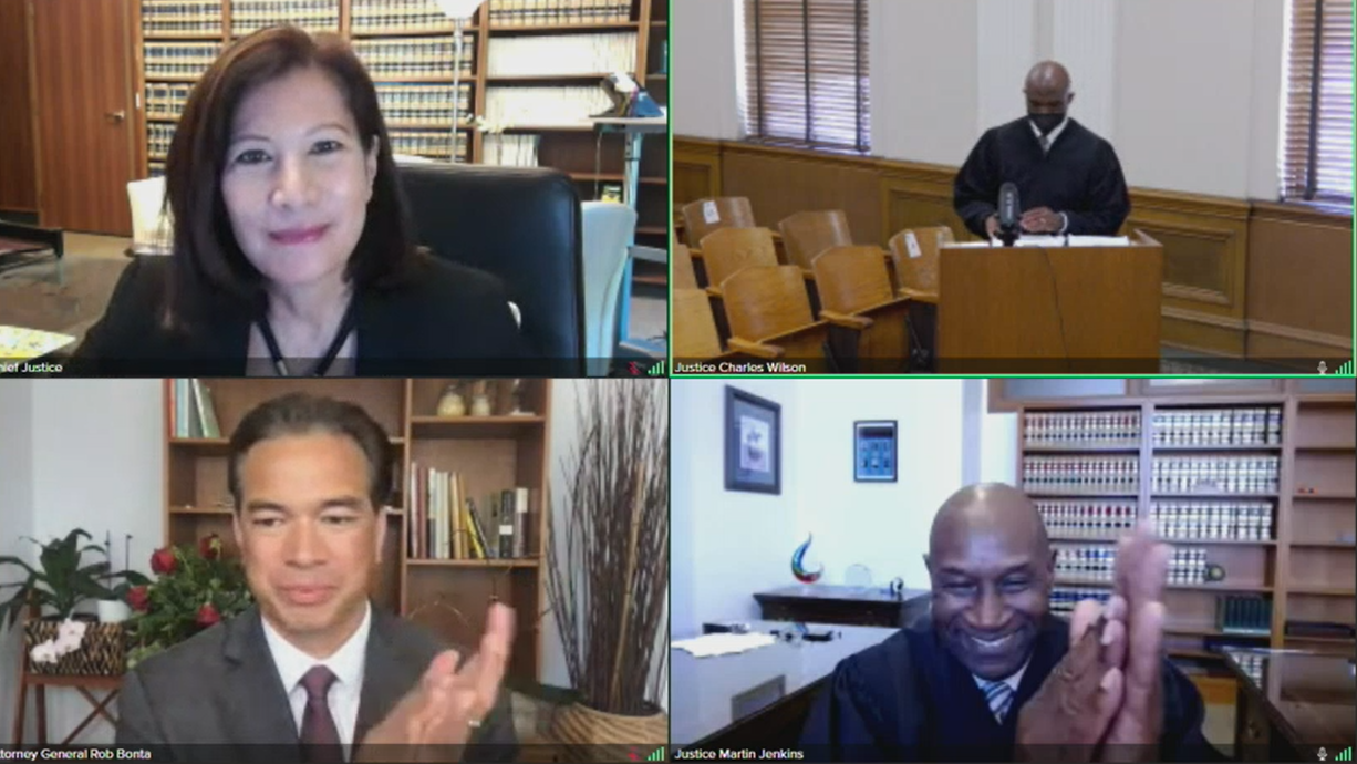 screenshot of virtual hearing chief justice attorney general justice jenkins and justice wilson