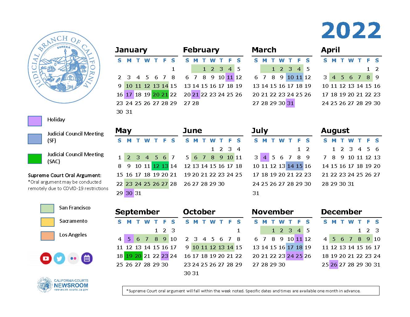 2022 California Courts Calendar | California Courts Newsroom