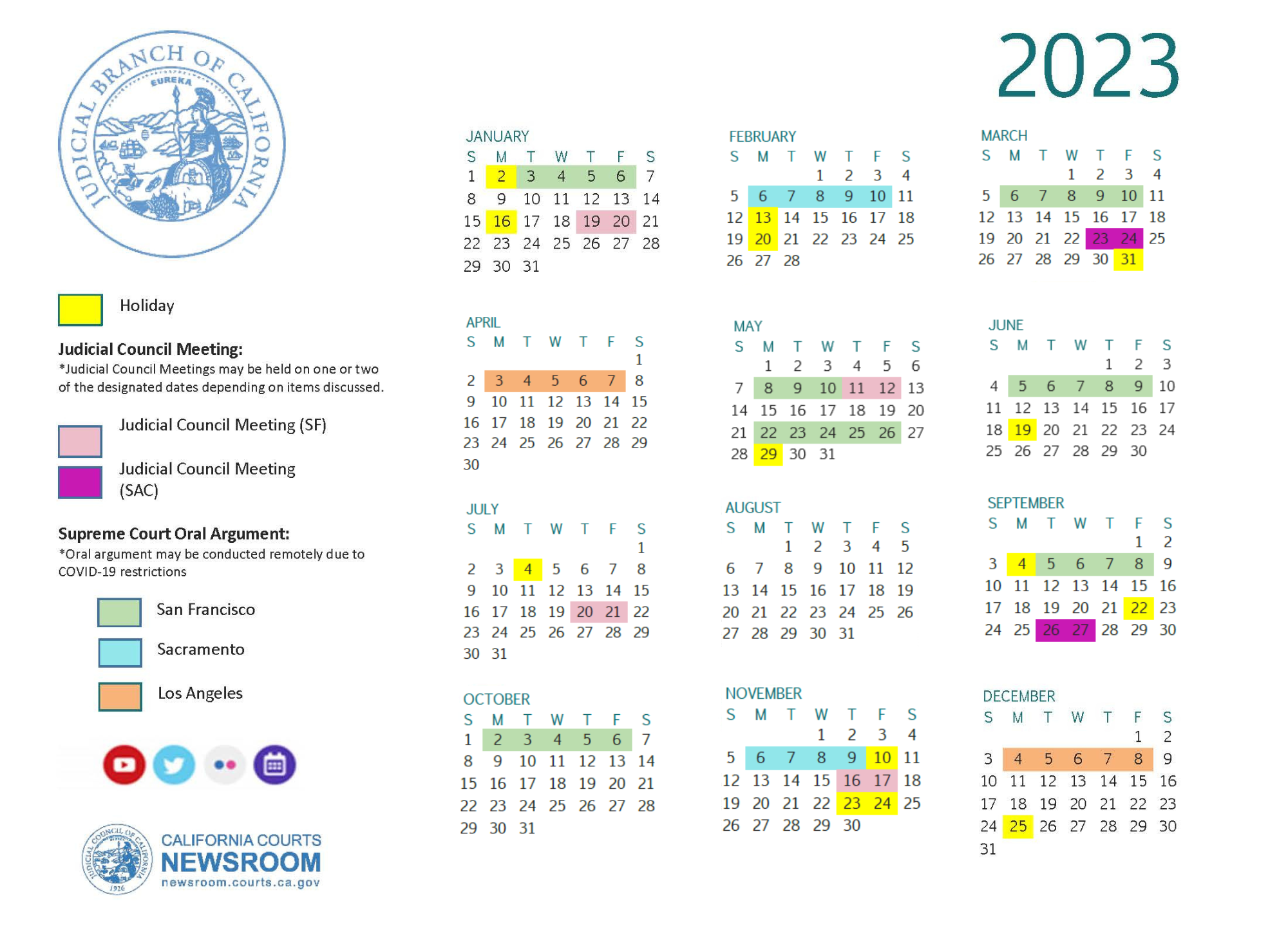 Judicial Council Calendar for 2023