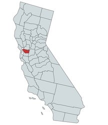 State of California map with county of Contra Costa colored in red