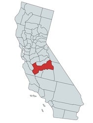 State of California map with county of Fresno colored in red