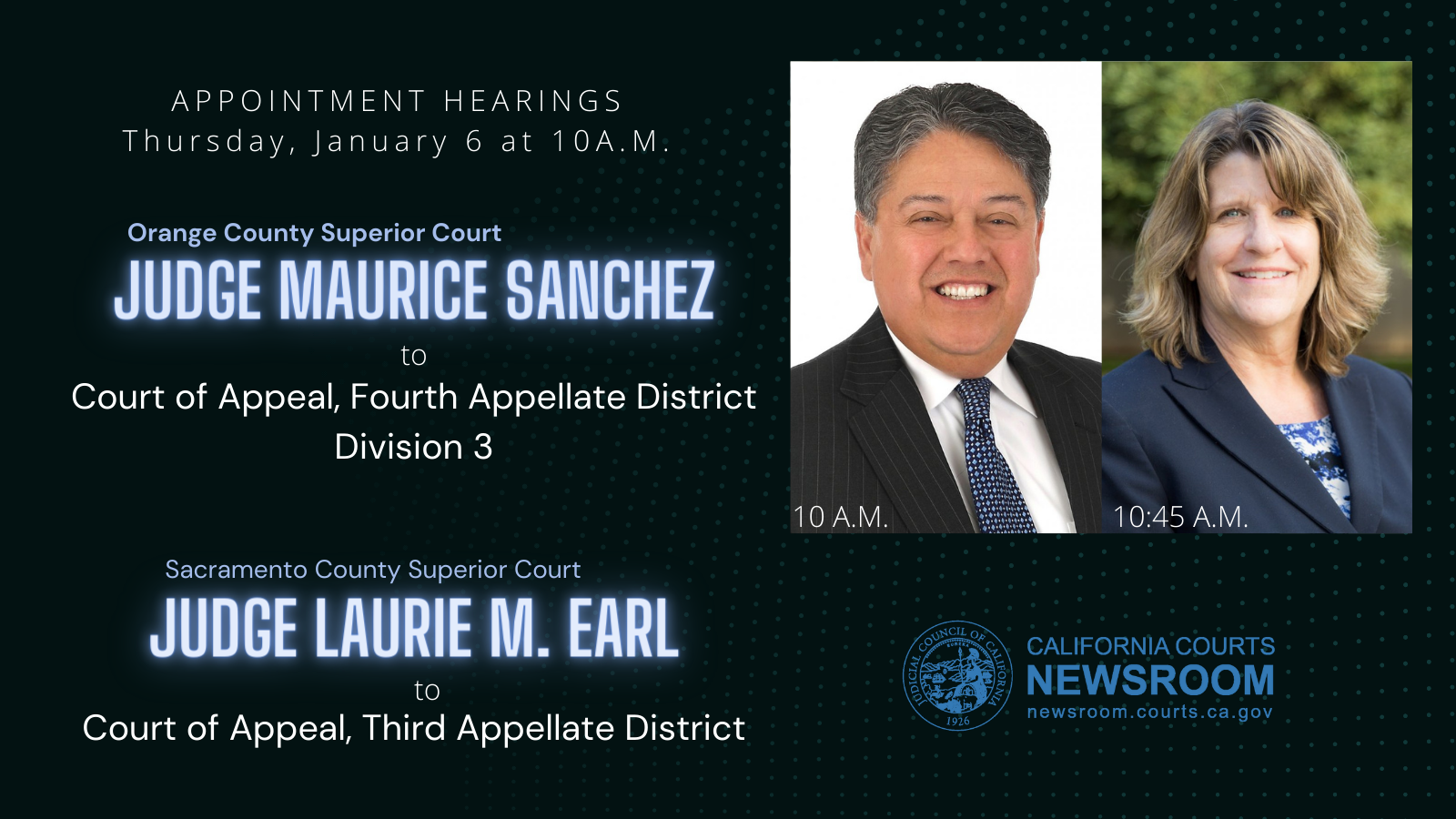 ad promoting Jan 6 COJA hearing of Judges Earl and Sanchez