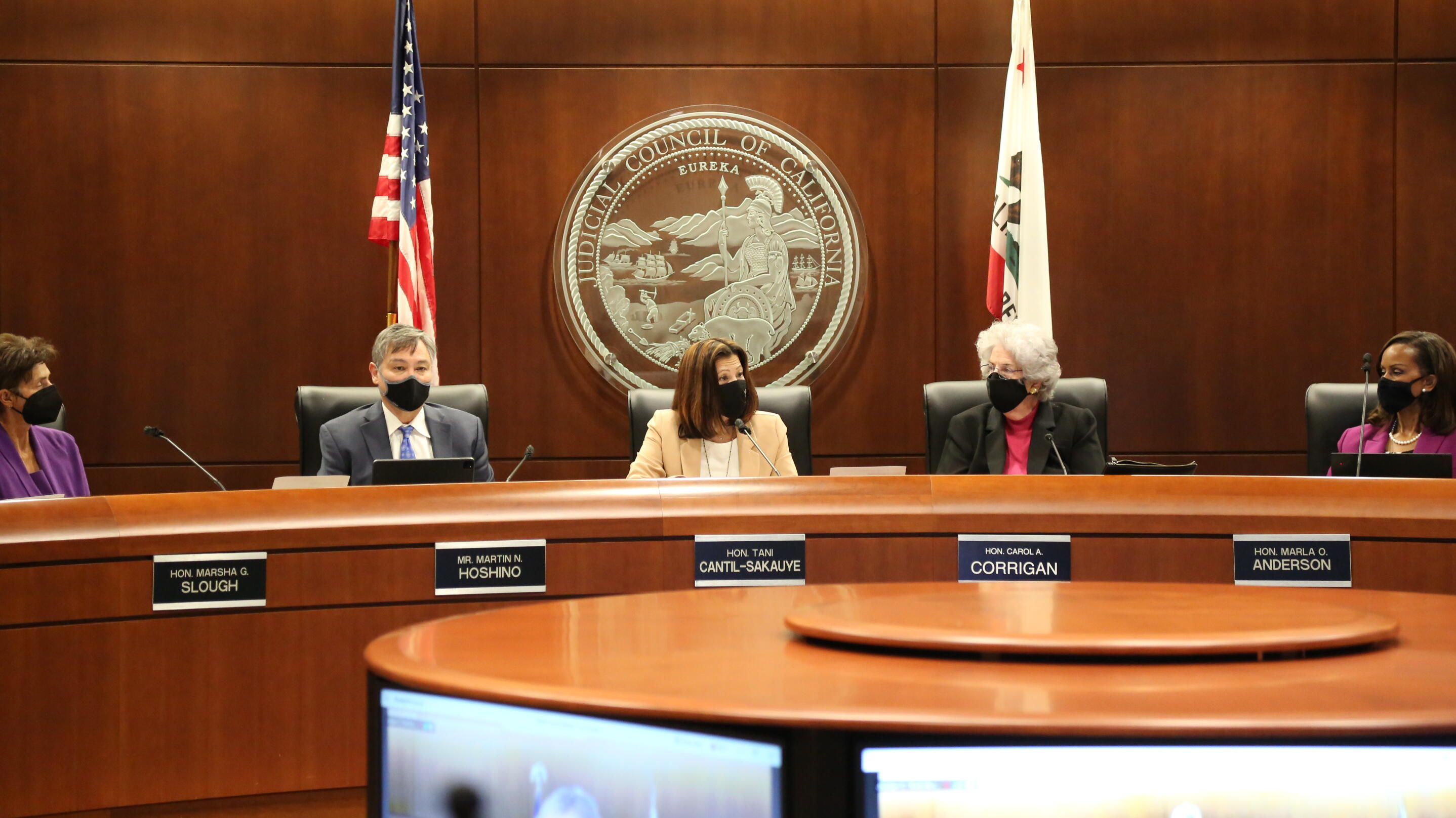 Chief Justice Tani Cantil-Sakauye speaks in the Judicial Council boardroom