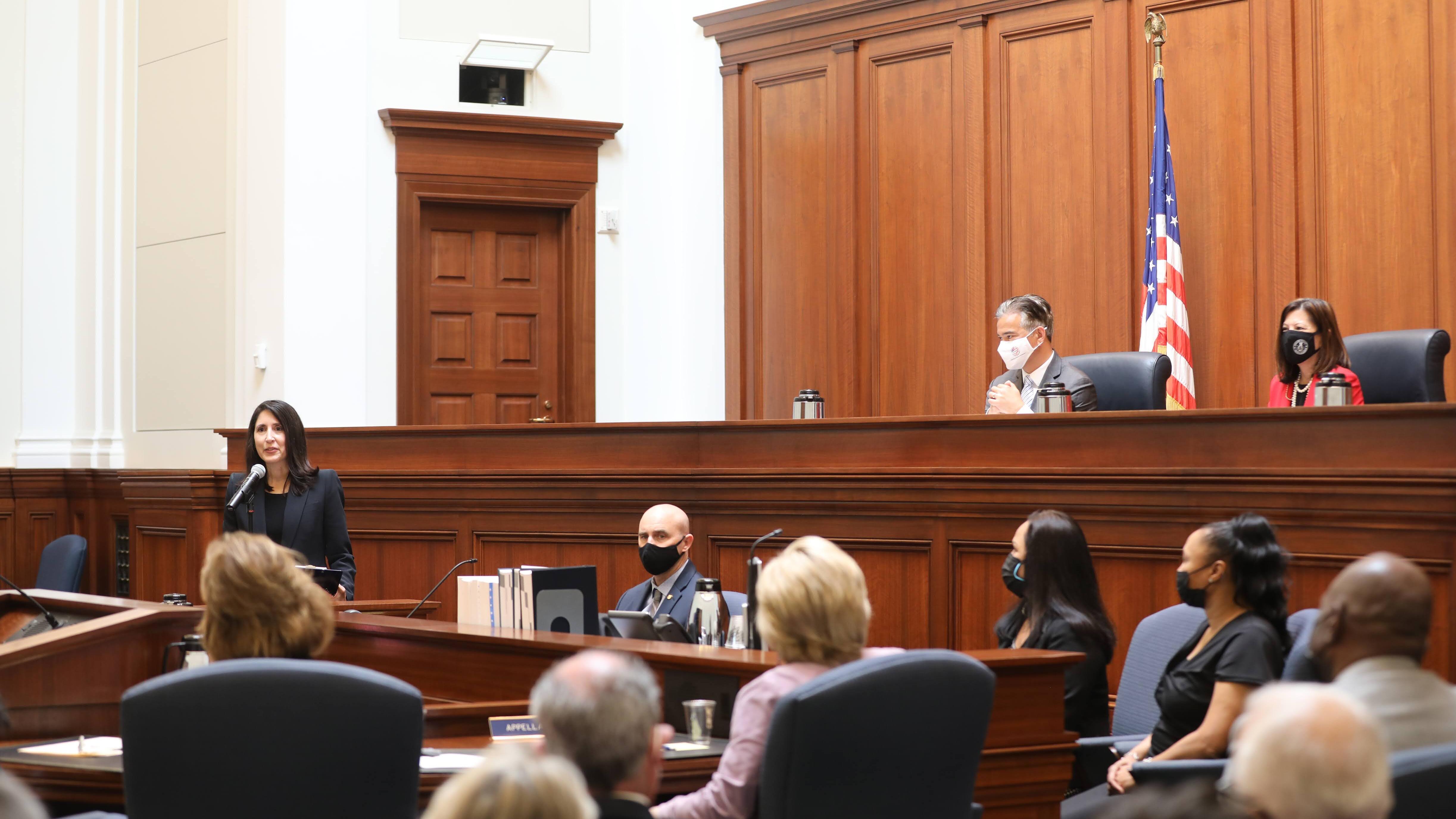 justice guerrero in supreme court courtroom speaking at confirmation