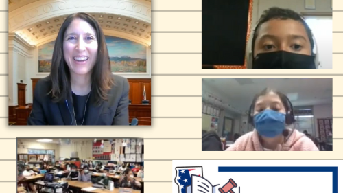 assorted photos of students on zoom and justice patricia guerrero