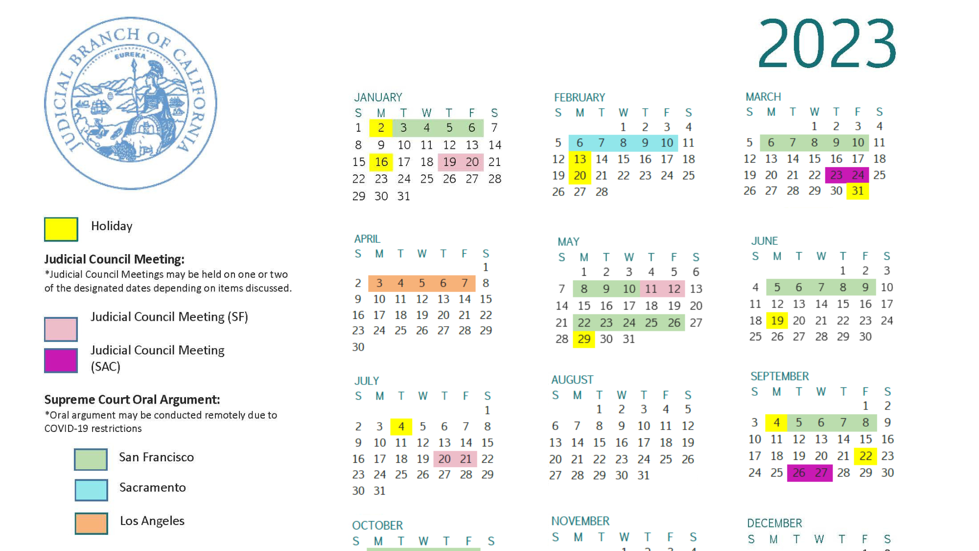 Judicial Council Calendar for 2023
