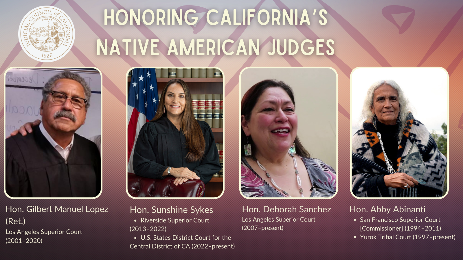 four profile photos promoting jurists who served on california bench