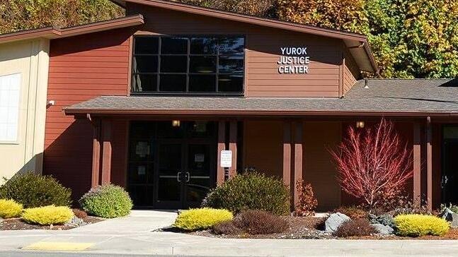 exterior image of building Yurok Justice Center with flagpole