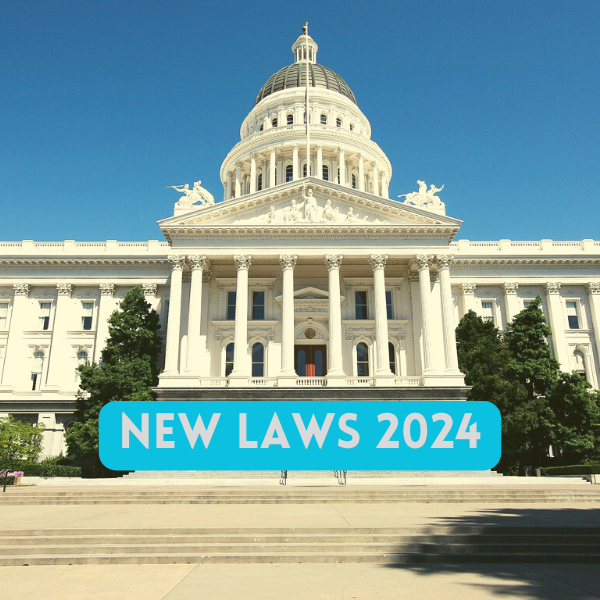 Sacramento state capitol building with text New Laws 2024