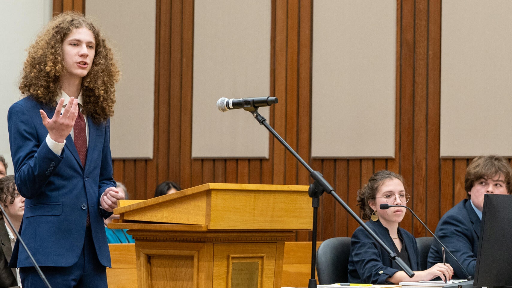 An attorney at the Santa Cruz County Mock Trial competition presents their case.