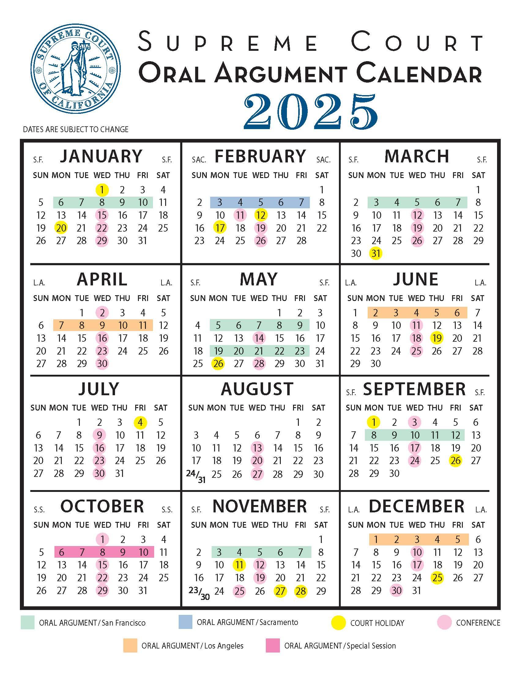 2025 Oral Argument Calendar