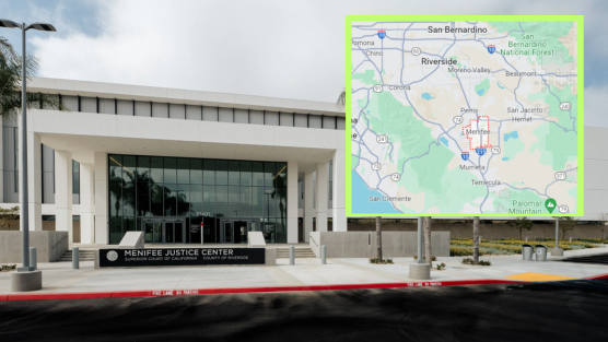 rendering of new facility at sunset and location of menifee