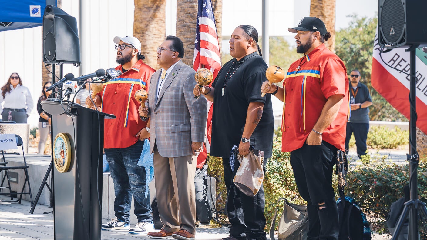 Assemblymember James Ramos and performers at San Bernardino court ceremony