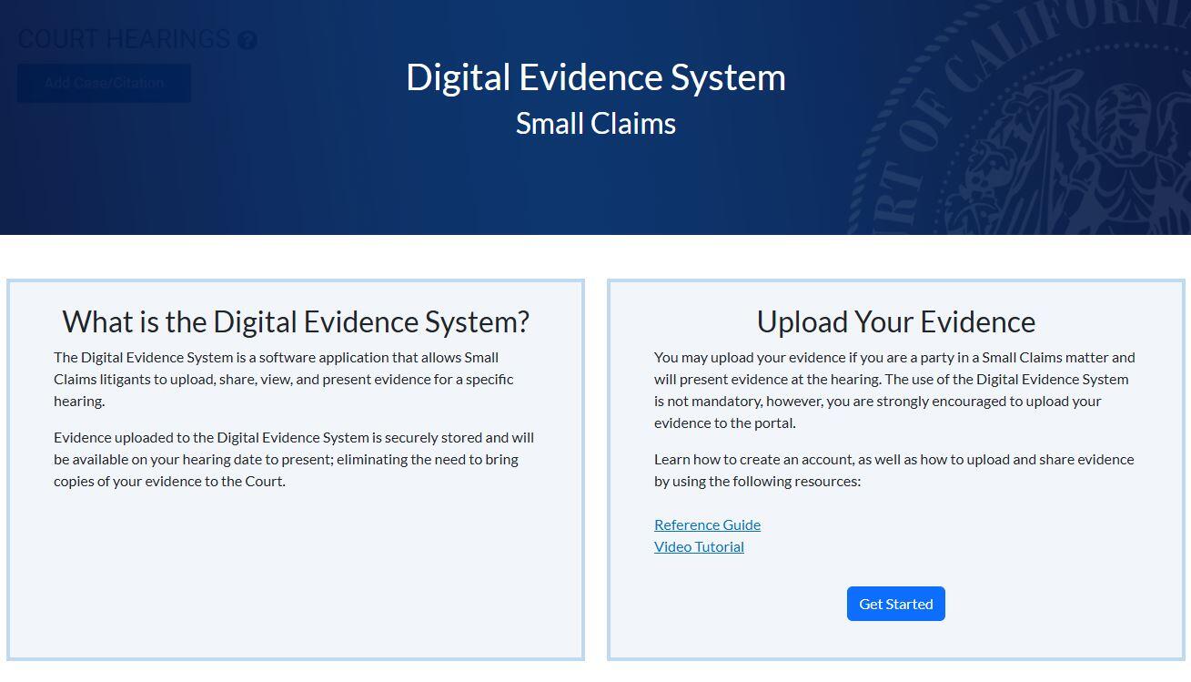 Digital Evidence System website homepage