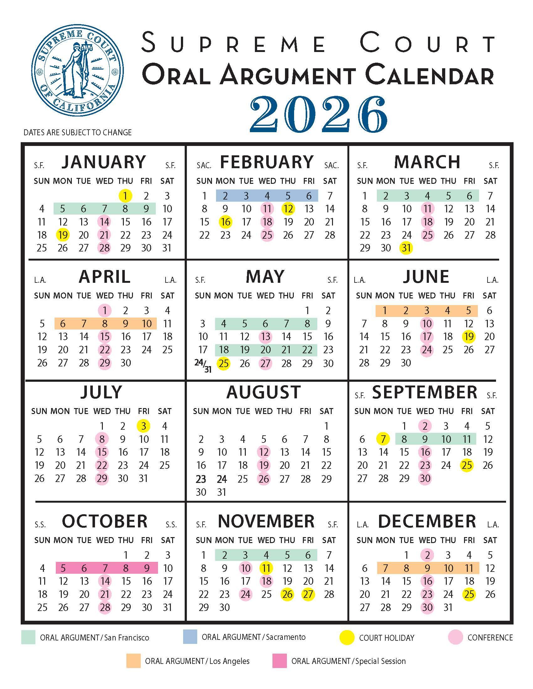 2026 oral argument calendar