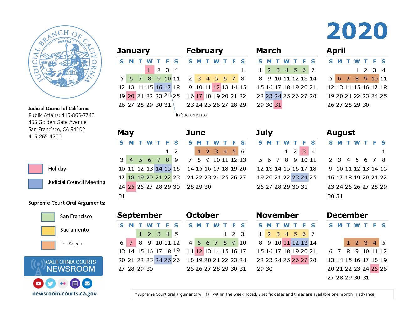 2020 California Courts Calendar | California Courts Newsroom