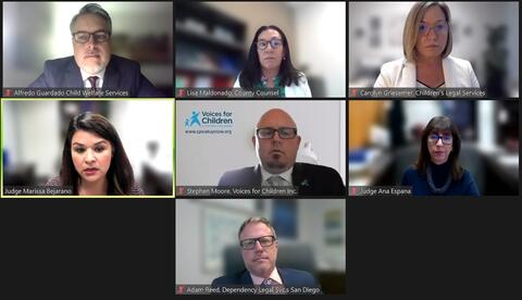 Seven people take part in a Zoom video