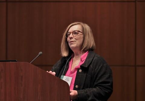 Humboldt County Judge Joyce Hinrichs standing at podium