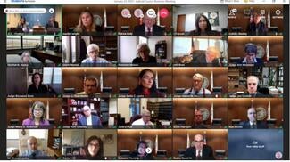 Judicial Council members participate remotely at the January 22, 2021 business meeting.