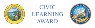 judicial council seal and CA dept of education seal with Civic Learning Award text