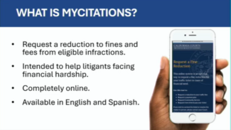 Bullet points citing benefits of online MyCitations program along with a graphic of a hand holding a cell phone