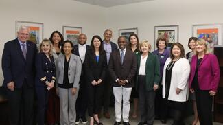 people standing in lobby 