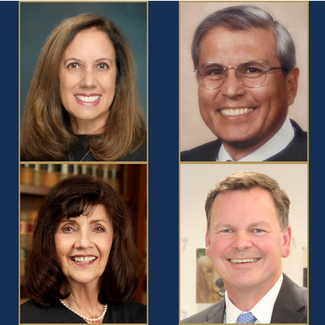Top row, left to right: Judge Samantha P. Jessner, Judge Michael T. Garcia (ret.); bottom row, left to right: Justice Judith L. Haller (ret.), Judge Brett D. Bianco