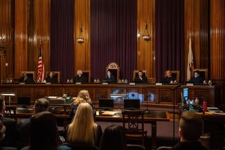 California Supreme Court seated on bench for February Oral Argument in Sacramento.