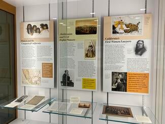 Illustrated panels featuring the early history of California women