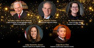 5 headshots of people on a black background