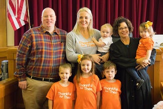 Placer County Superior Court Judge Colleen Nichols with the Schmidt family on National Adoption Day.