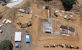 Aerial view of construction site for the new Tuolumne County Courthouse in Sonora.