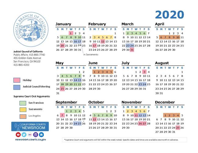 2020 California Courts Calendar California Courts Newsroom